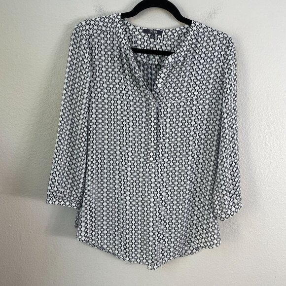 NYDJ Womens Small Printed Blouse 3/4 Sleeve Shirt Pleated Back Top - Picture 6 of 9